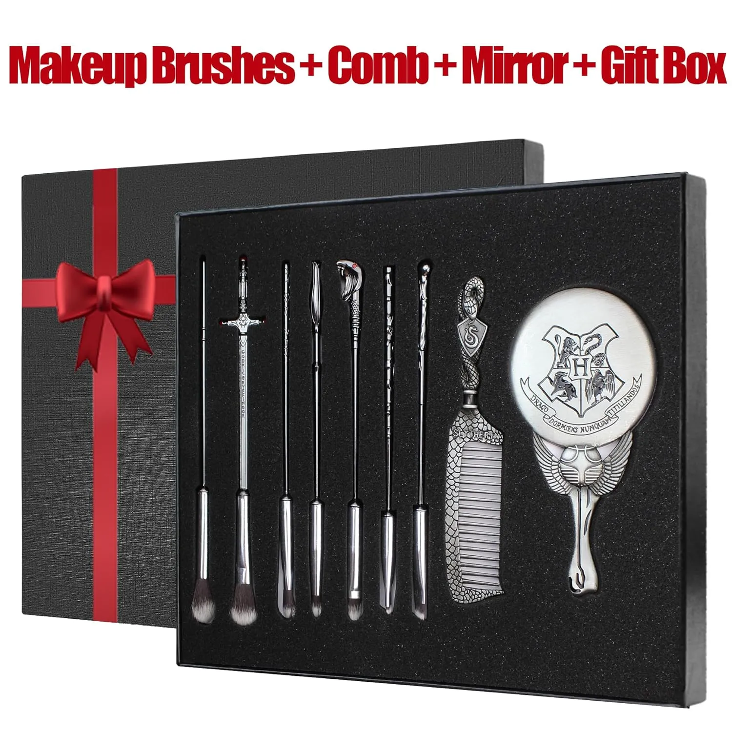 Pottter Makeup Brushes Harrry Gifts Comb Mirror with Gift Box for Eyeshadow Eyebrows Eyeliner Lips Concealer Contouring Highlighter Blending Wizard Wand Makeup Brushes Set