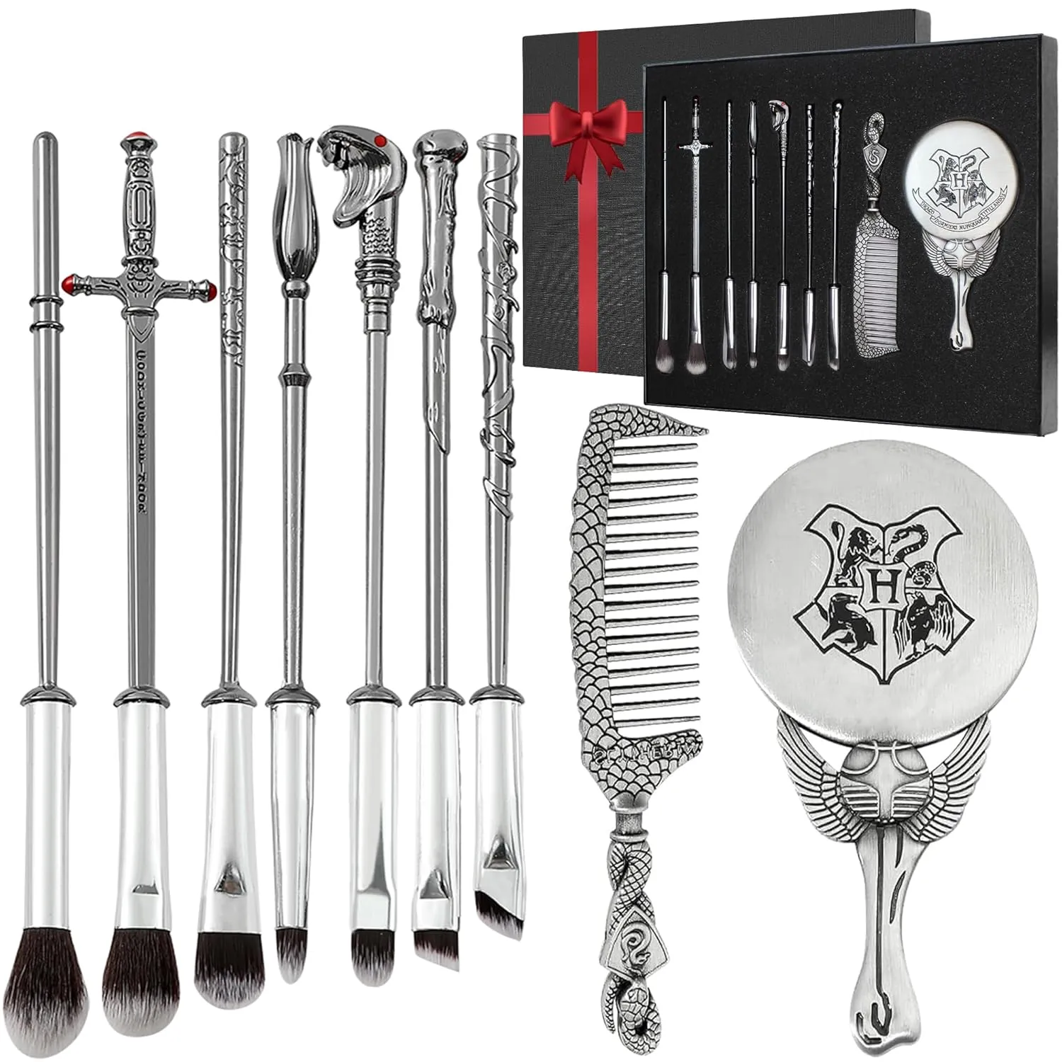 Pottter Makeup Brushes Harrry Gifts Comb Mirror with Gift Box for Eyeshadow Eyebrows Eyeliner Lips Concealer Contouring Highlighter Blending Wizard Wand Makeup Brushes Set