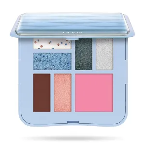 Pupa Milano Make-Up Palette S, 002 Light Blue, 0.28 oz - 7 Pan Eyeshadow Palette and Blush Palette with Matte, Shimmer Finish - Blendable Velvety Texture - Compact Travel-Friendly - Talc-Free Makeup