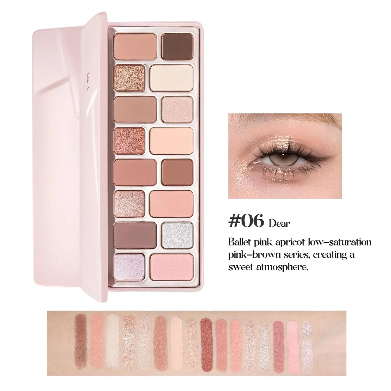 Qianyan 16 Color Eyeshadow Palette, Blendable with Low-Saturation Pink-Brown and Peach Nudes Palette, Sweet Aesthetic Makeup for Daily Office, Date, Parties (#06 Dear)