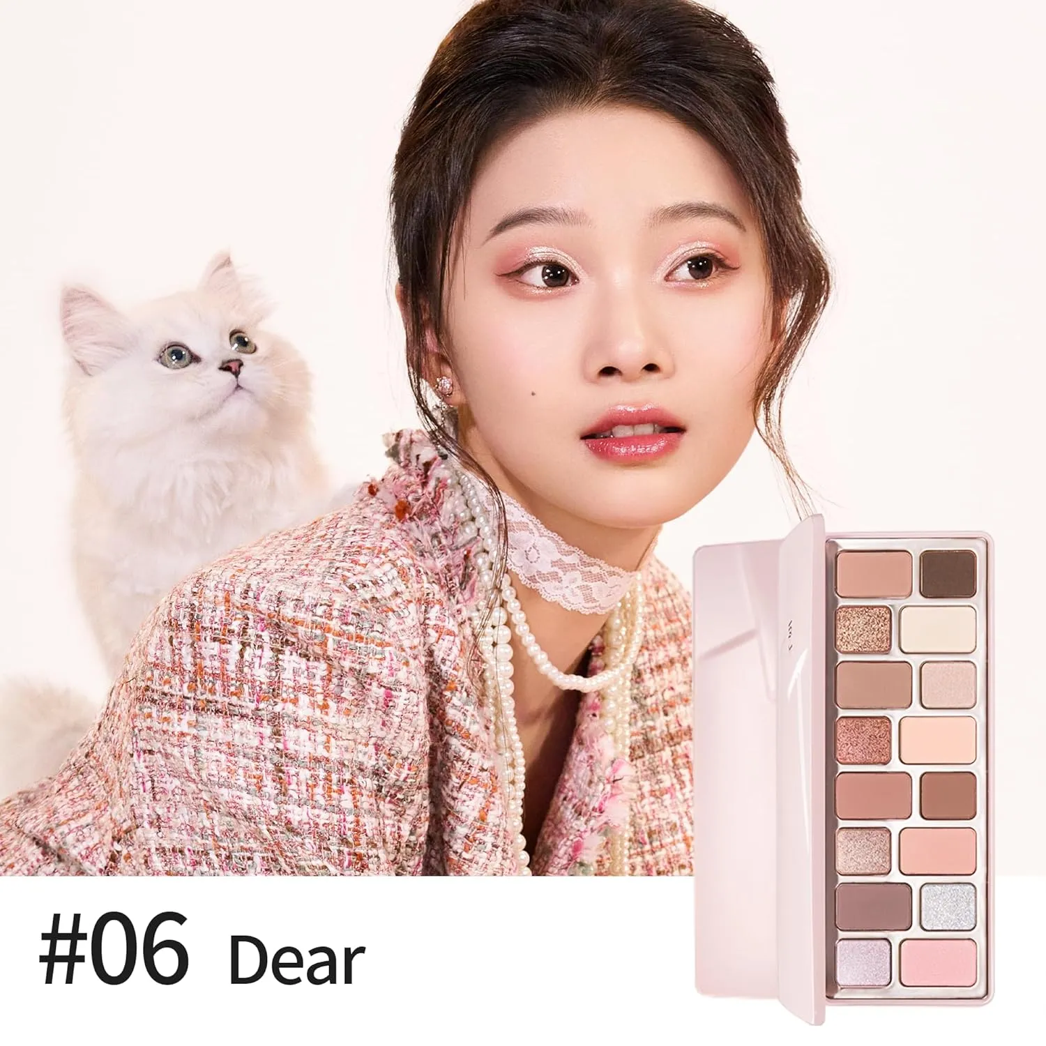 Qianyan 16 Color Eyeshadow Palette, Blendable with Low-Saturation Pink-Brown and Peach Nudes Palette, Sweet Aesthetic Makeup for Daily Office, Date, Parties (#06 Dear)