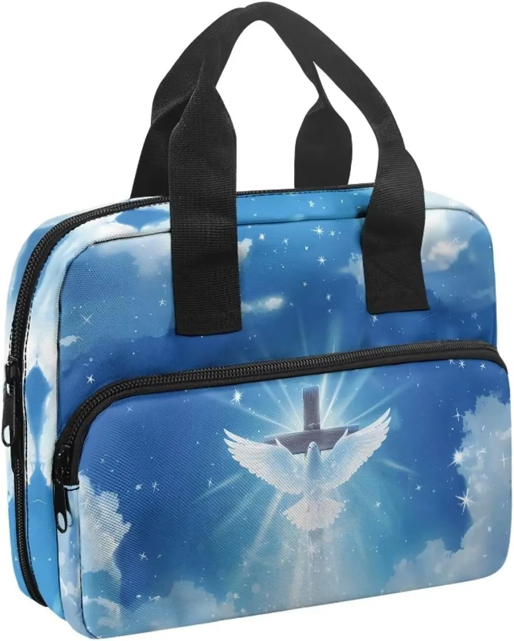 Rchsmod Pigeon Cross Glitter Print Bible Cover for Women Men Portable Bible Bag with Handle, Bible Case Bible Holder Zippered Bible Carrier Church Bag Handbag