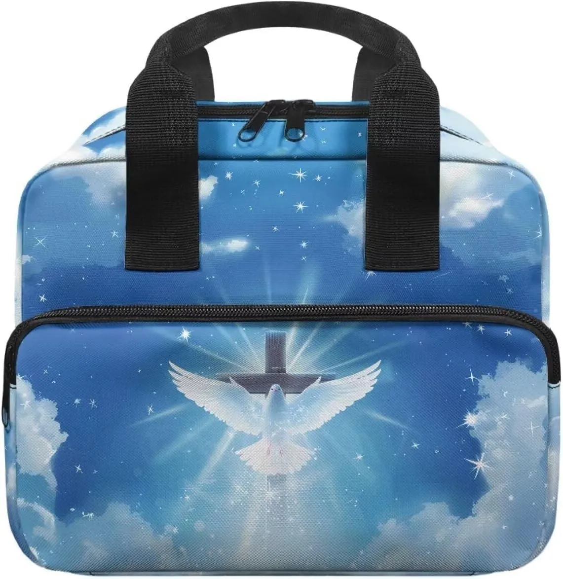 Rchsmod Pigeon Cross Glitter Print Bible Cover for Women Men Portable Bible Bag with Handle, Bible Case Bible Holder Zippered Bible Carrier Church Bag Handbag