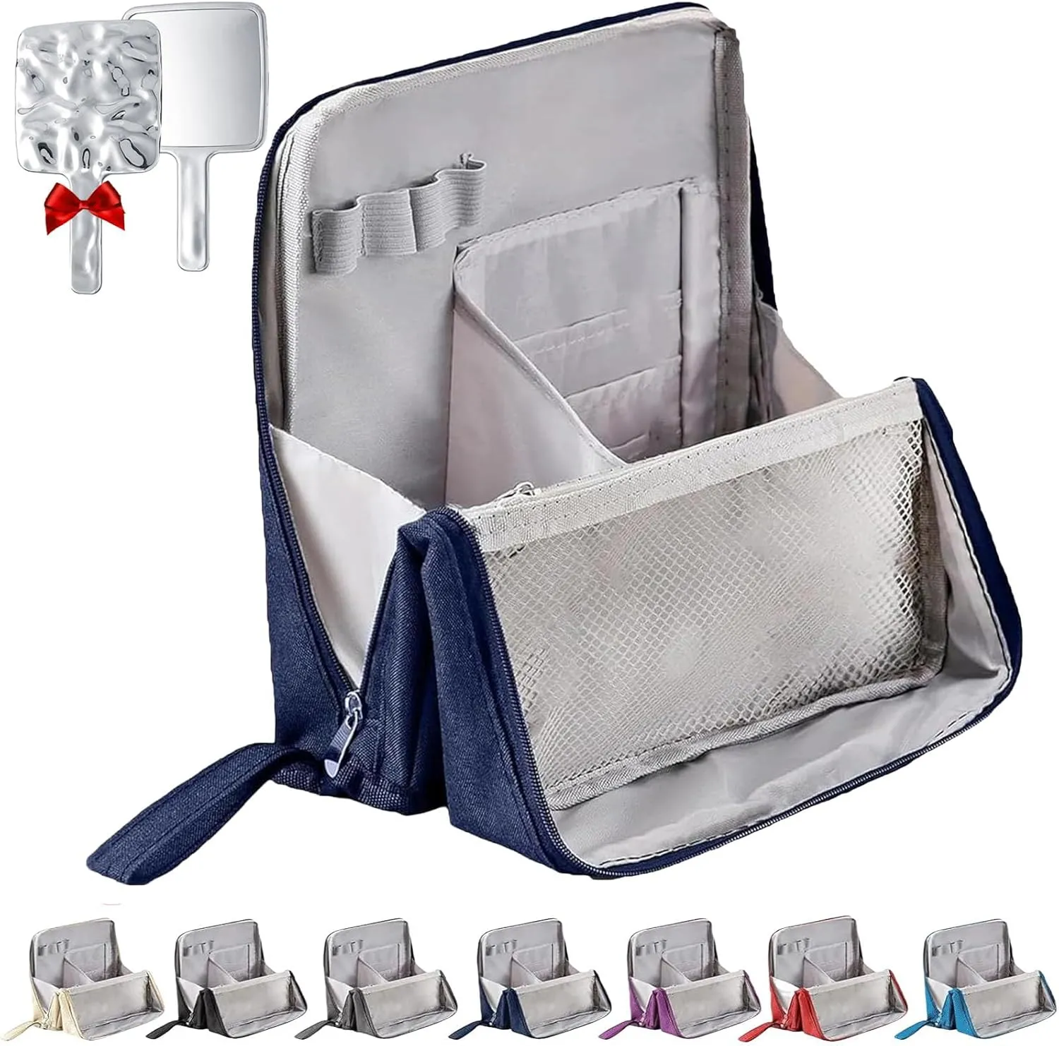 Relevanton Standing Makeup Bag, Standing Makeup Bag – Portable, Large Capacity, Stand Up Make Up Bag, Multi-Purpose Large Capacity Oxford Cloth Toiletry Bag,Vertical Makeup Organizer Bag (Navy Blue)