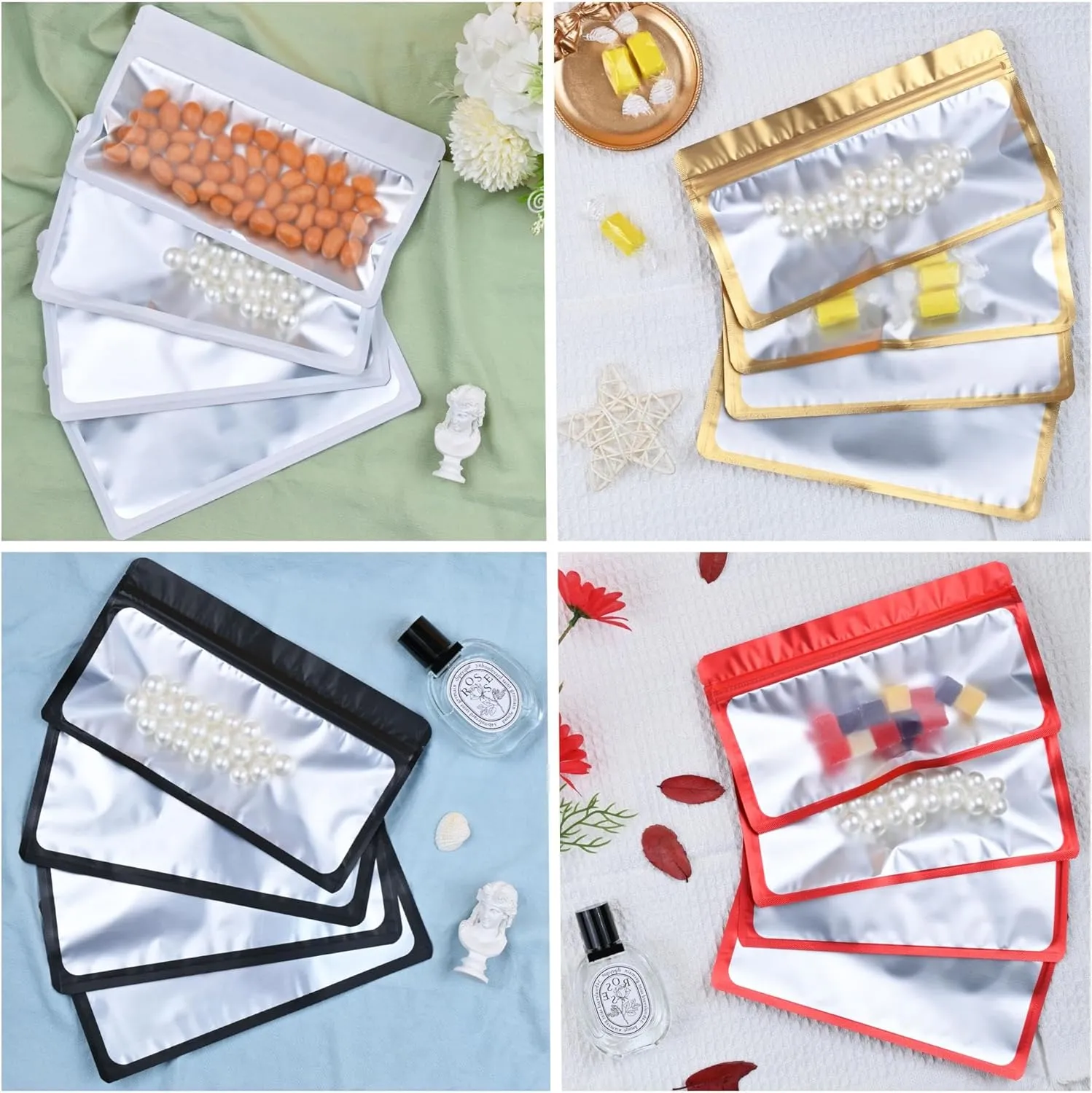 Resealable Mylar Pouch Holographic Bag Great for Office Home Party Favor Food Storage Cookies Sample Jewelry Snack (100PCS, Holographic Color, 5 x 8.6 inch)