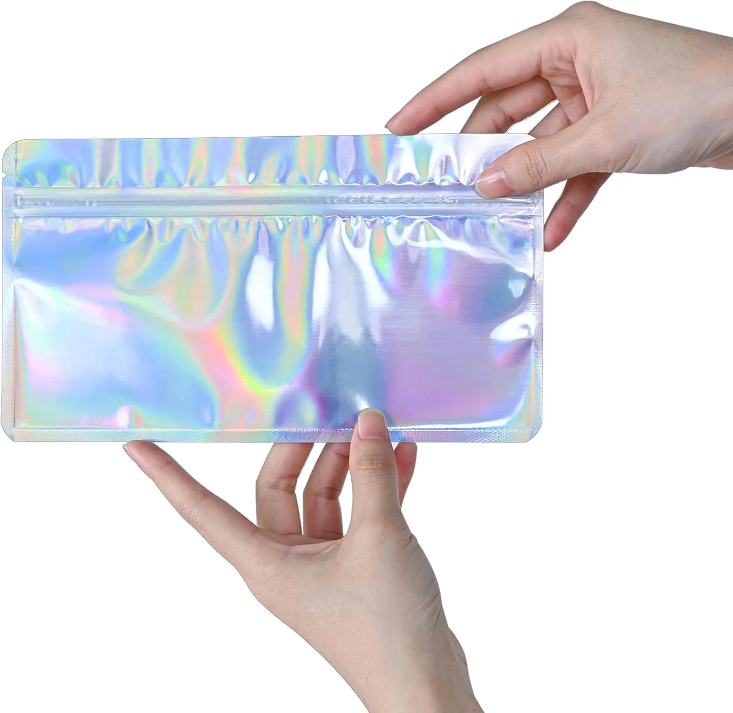 Resealable Mylar Pouch Holographic Bag Great for Office Home Party Favor Food Storage Cookies Sample Jewelry Snack (100PCS, Holographic Color, 5 x 8.6 inch)