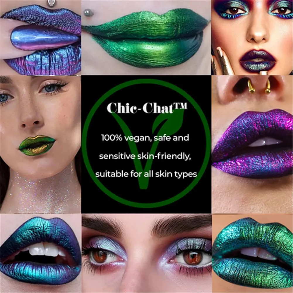 RJDJ Chic-Chat Multi-Chrome Liquid Lipsticks, Chic Chat Multi Chrome Lipstick, Multi Chrome Liquid Lipsticks by Chaotic Cosmetics, Chrome Eyeshadow Stick (6pcs)