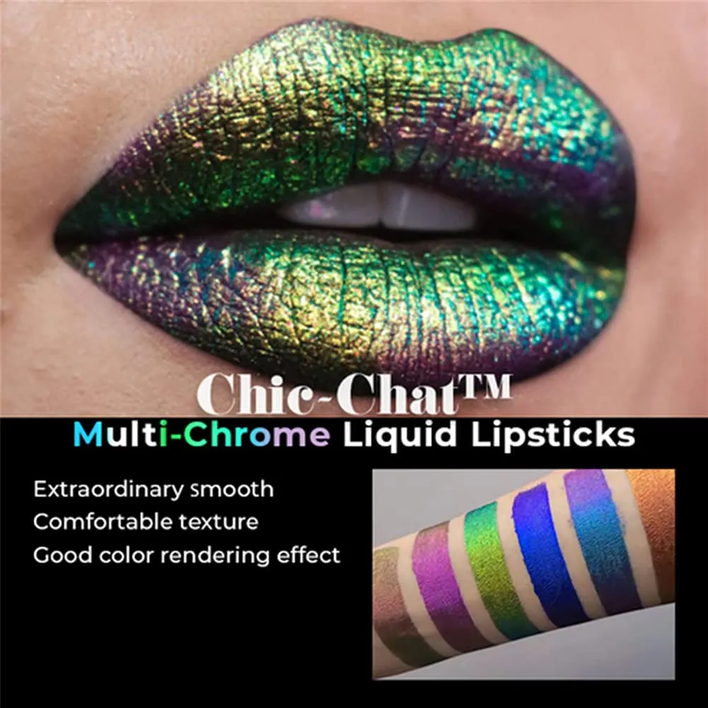 RJDJ Chic-Chat Multi-Chrome Liquid Lipsticks, Chic Chat Multi Chrome Lipstick, Multi Chrome Liquid Lipsticks by Chaotic Cosmetics, Chrome Eyeshadow Stick (6pcs)