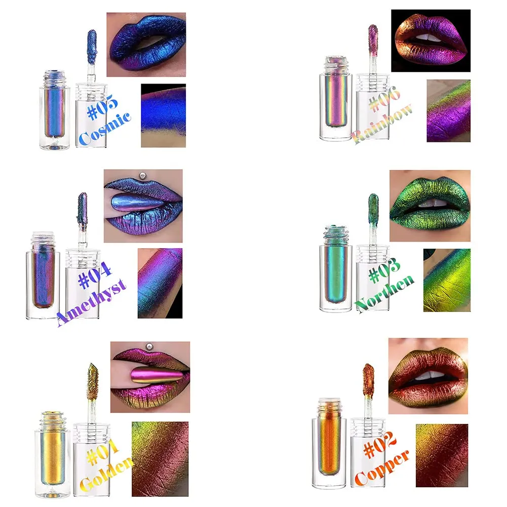 RJDJ Chic-Chat Multi-Chrome Liquid Lipsticks, Chic Chat Multi Chrome Lipstick, Multi Chrome Liquid Lipsticks by Chaotic Cosmetics, Chrome Eyeshadow Stick (6pcs)