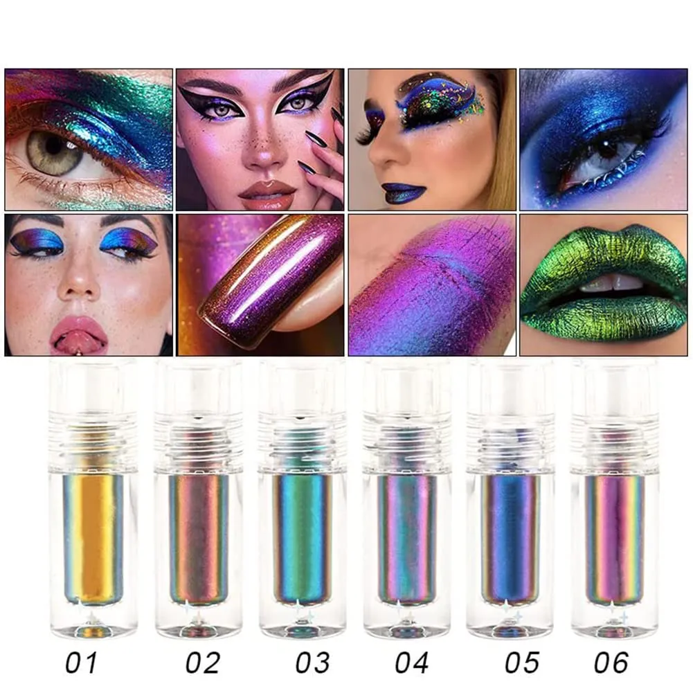 RJDJ Chic-Chat Multi-Chrome Liquid Lipsticks, Chic Chat Multi Chrome Lipstick, Multi Chrome Liquid Lipsticks by Chaotic Cosmetics, Chrome Eyeshadow Stick (6pcs)