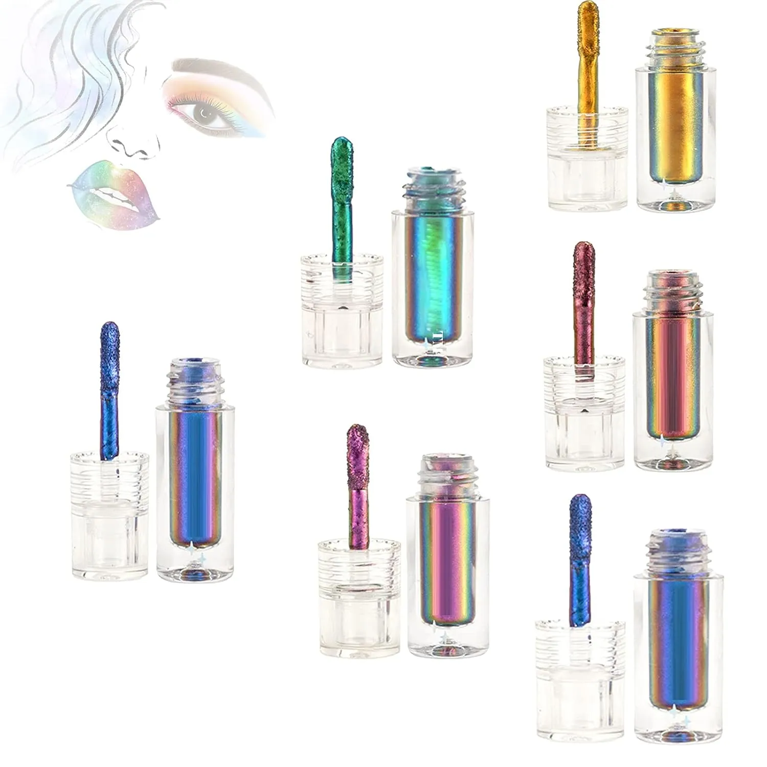 RJDJ Chic-Chat Multi-Chrome Liquid Lipsticks, Chic Chat Multi Chrome Lipstick, Multi Chrome Liquid Lipsticks by Chaotic Cosmetics, Chrome Eyeshadow Stick (6pcs)