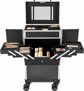 Rolling Makeup Train Case, Makeup Storage Organizer Large Storage Cosmetic Trolley with Mirror Cosmetic Rolling Makeup Case for Professional Make-Up Artists, Hair Stylists, Beauticians