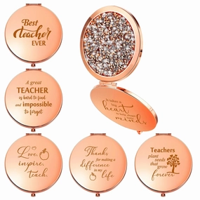 Roowest 6 Pcs Teacher Appreciation Gifts Bulk for Women Glitter Teacher Compact Mirrors Inspirational Travel Pocket Mirror Thank You Gifts Bulk for Employee Coworkers Staff Graduation Retirement Party