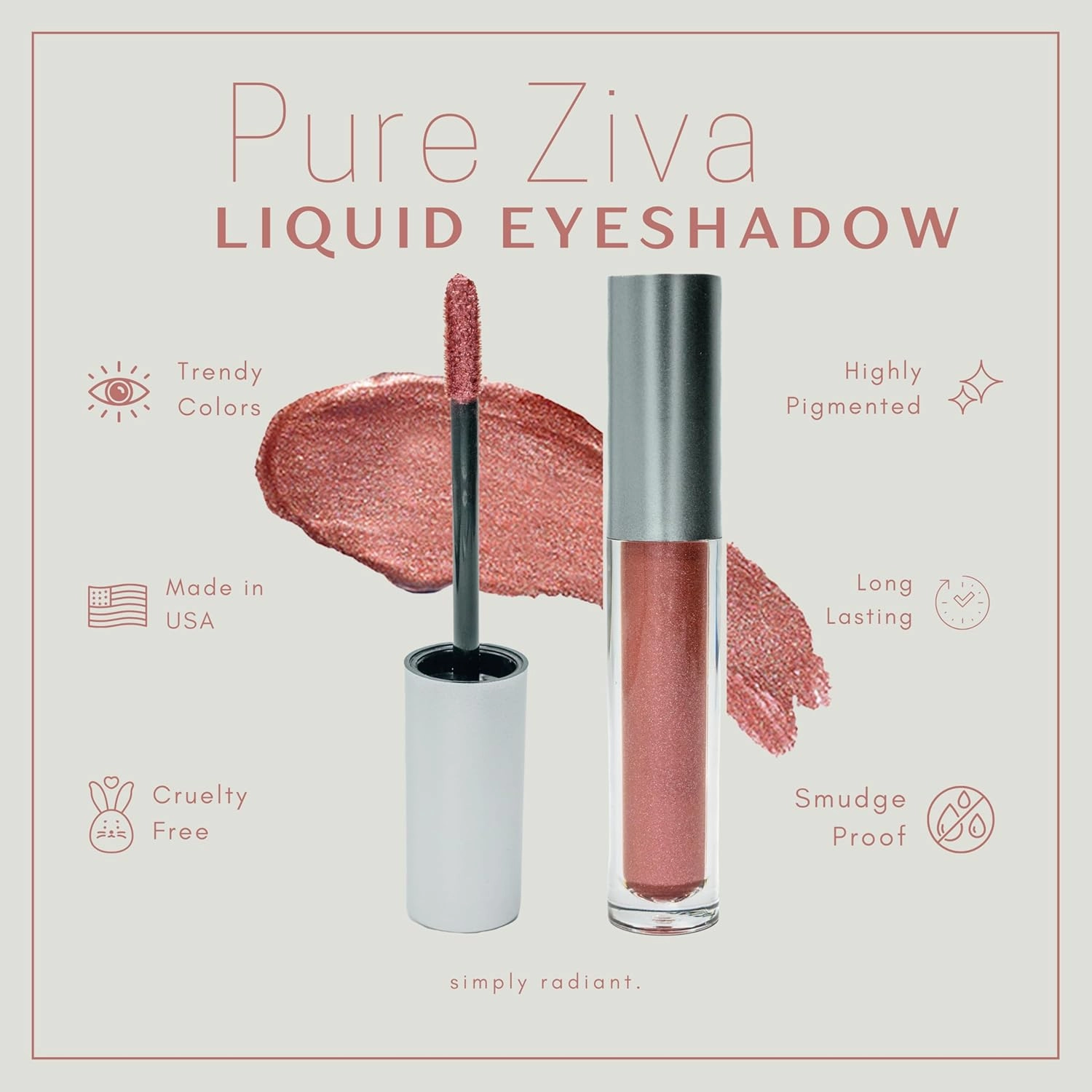 Rose Gold Red Pink Shimmering Metallic Liquid to Powder Eyeshadow & Eyeliner, No Animal Testing & Cruelty Free