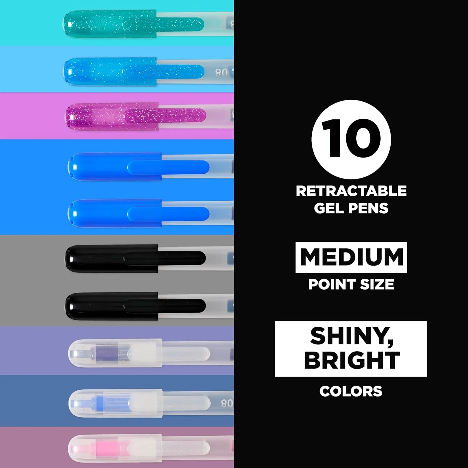SAKURA Gelly Roll Retractable Gel Pens Colored - Sparkle Set - Medium Point Ink Pen for Journaling, Art, or Drawing - Colored Gel Pens with Glitter, Metallic, Blue & Black Pens - 10 Pack
