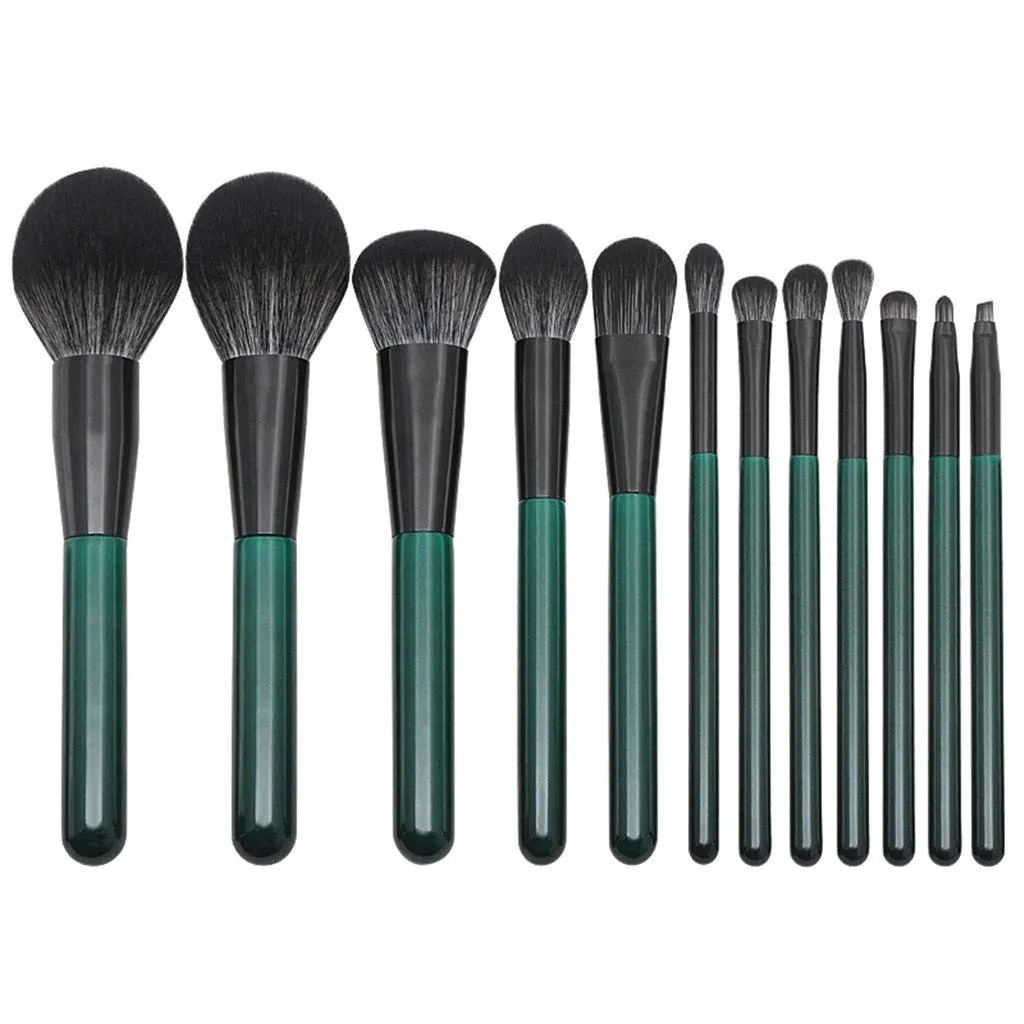 Set And 12Pcs Makeup Green Handle Wooden With Black Brush Fiber White Dark Brush Brush Highlight Brushes for Color (Green, One Size)