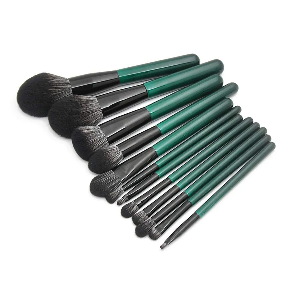 Set And 12Pcs Makeup Green Handle Wooden With Black Brush Fiber White Dark Brush Brush Highlight Brushes for Color (Green, One Size)