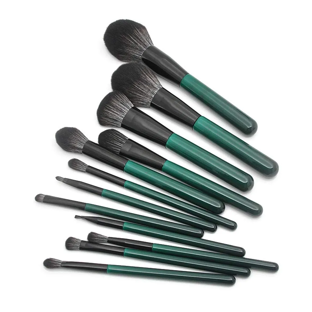 Set And 12Pcs Makeup Green Handle Wooden With Black Brush Fiber White Dark Brush Brush Highlight Brushes for Color (Green, One Size)