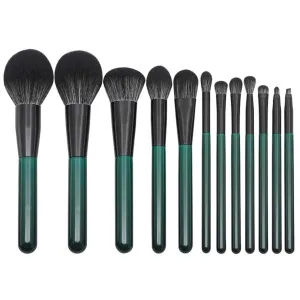 Set And 12Pcs Makeup Green Handle Wooden With Black Brush Fiber White Dark Brush Brush Highlight Brushes for Color (Green, One Size)