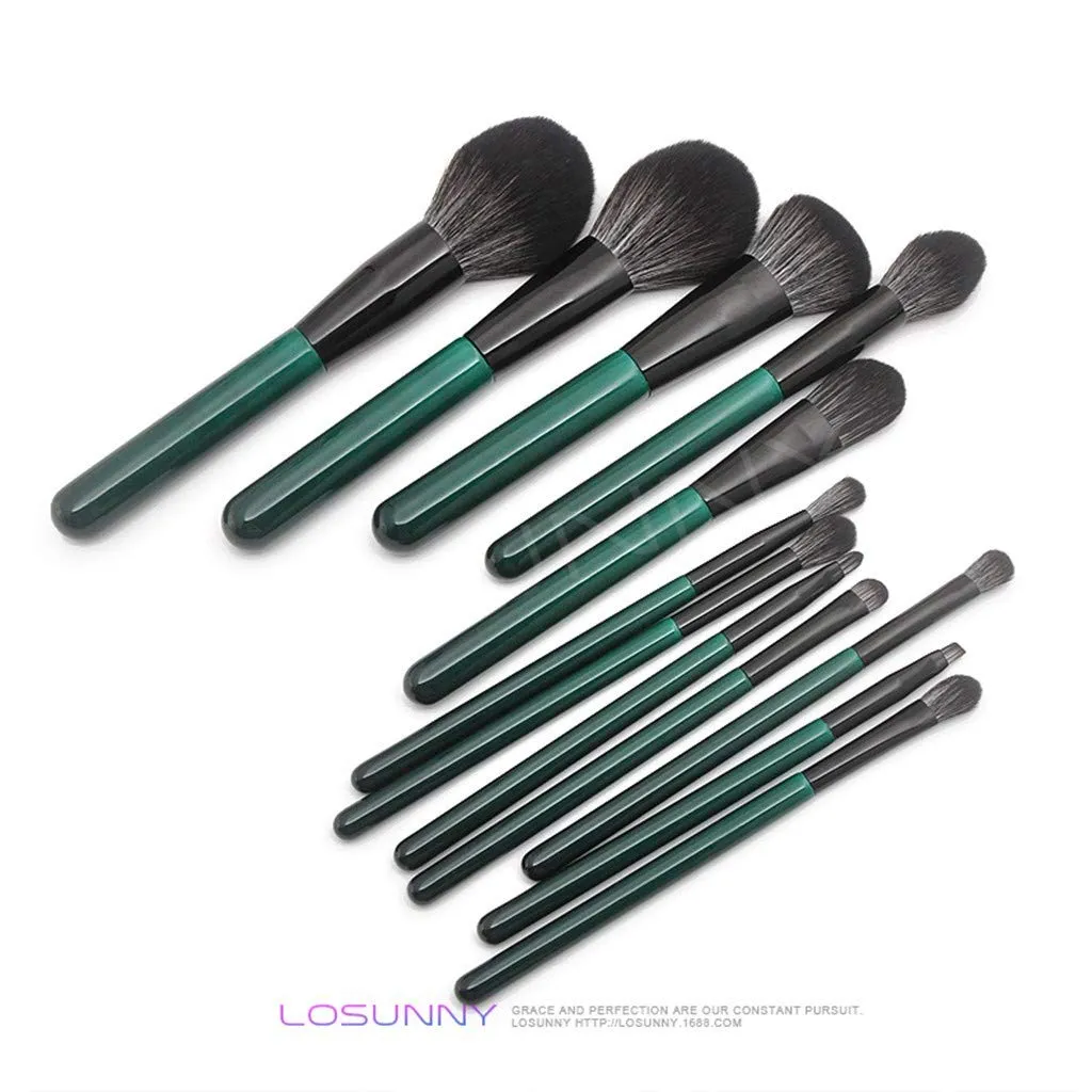 Set And 12Pcs Makeup Green Handle Wooden With Black Brush Fiber White Dark Brush Brush Highlight Brushes for Color (Green, One Size)