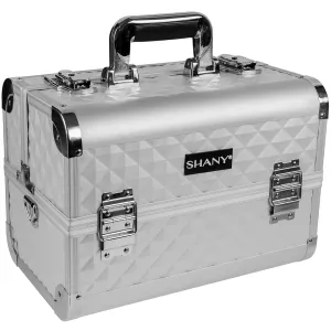 SHANY Premier Fantasy Professional Makeup Train Case Cosmetic Box Portable Makeup Case Organizer Jewelry storage with Locks, 3 Trays, Makeup Brush Holder and Cosmetics Mirror - Silver Diamond