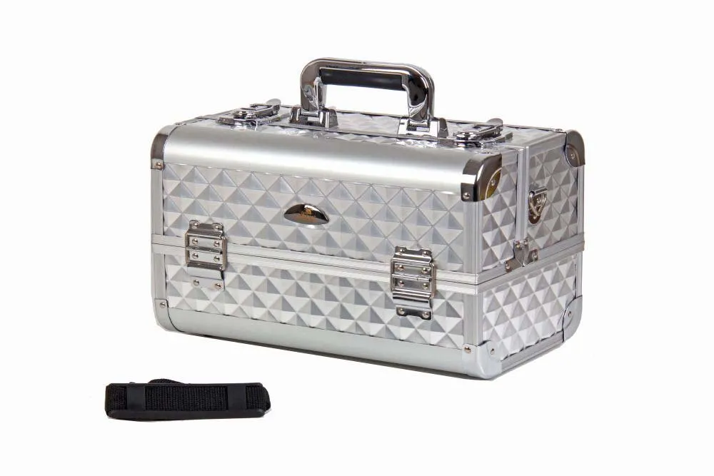 SHANY Premier Fantasy Professional Makeup Train Case Cosmetic Box Portable Makeup Case Organizer Jewelry storage with Locks, 3 Trays, Makeup Brush Holder and Cosmetics Mirror - Silver Diamond