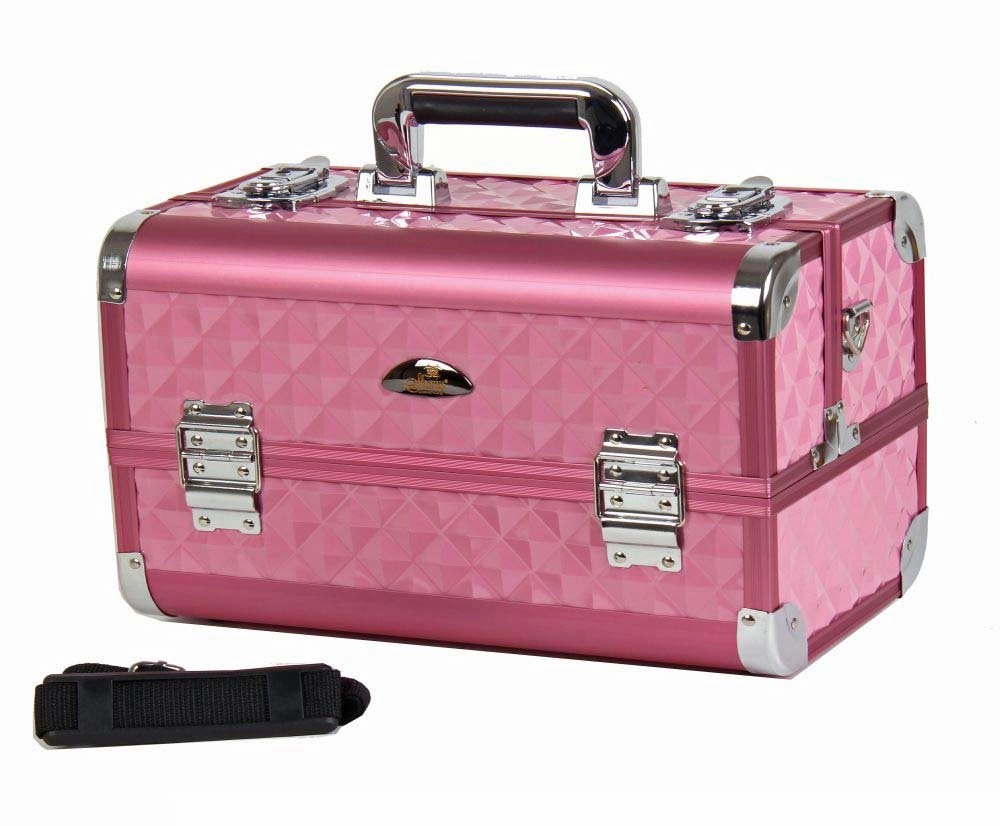 SHANY Premier Fantasy Professional Makeup Train Case Cosmetic Box Portable Makeup Case Organizer Jewelry storage with Locks, 3 Trays, Makeup Brush Holder and Cosmetics Mirror - Pink Diamond