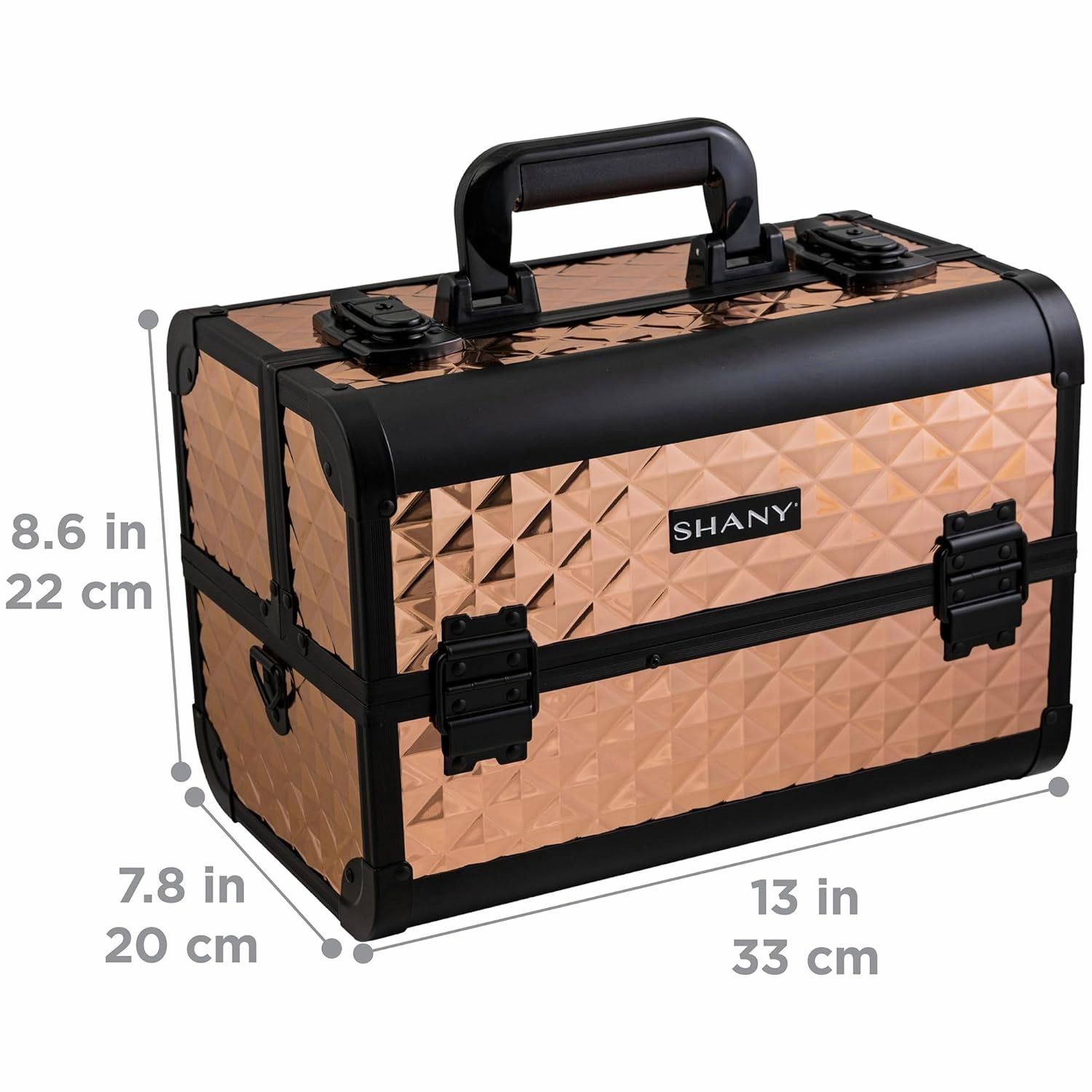SHANY Premier Fantasy Professional Makeup Train Case Cosmetic Box Portable Makeup Case Organizer Jewelry storage with Locks, 3 Trays,Makeup Brush Holder and Cosmetics Mirror - ROSA