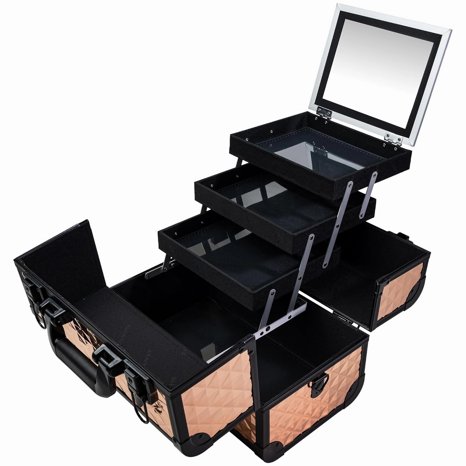 SHANY Premier Fantasy Professional Makeup Train Case Cosmetic Box Portable Makeup Case Organizer Jewelry storage with Locks, 3 Trays,Makeup Brush Holder and Cosmetics Mirror - ROSA