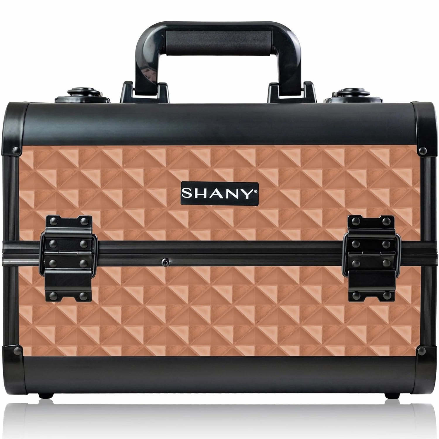 SHANY Premier Fantasy Professional Makeup Train Case Cosmetic Box Portable Makeup Case Organizer Jewelry storage with Locks, 3 Trays,Makeup Brush Holder and Cosmetics Mirror - ROSA
