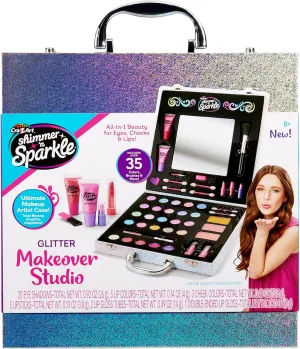 Shimmer 'n Sparkle Glitter Makeover Studio Beauty Kit – All-in-One Beauty for Eye, Cheeks and Lips for Ages 8 and Up