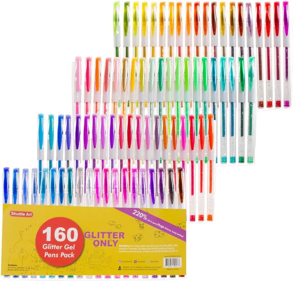 Shuttle Art 160 Pack Glitter Gel Pens, 80 Colors Glitter Gel Pens Set with 80 Refills for Adults Coloring Books Drawing Crafts Scrapbooking Journaling