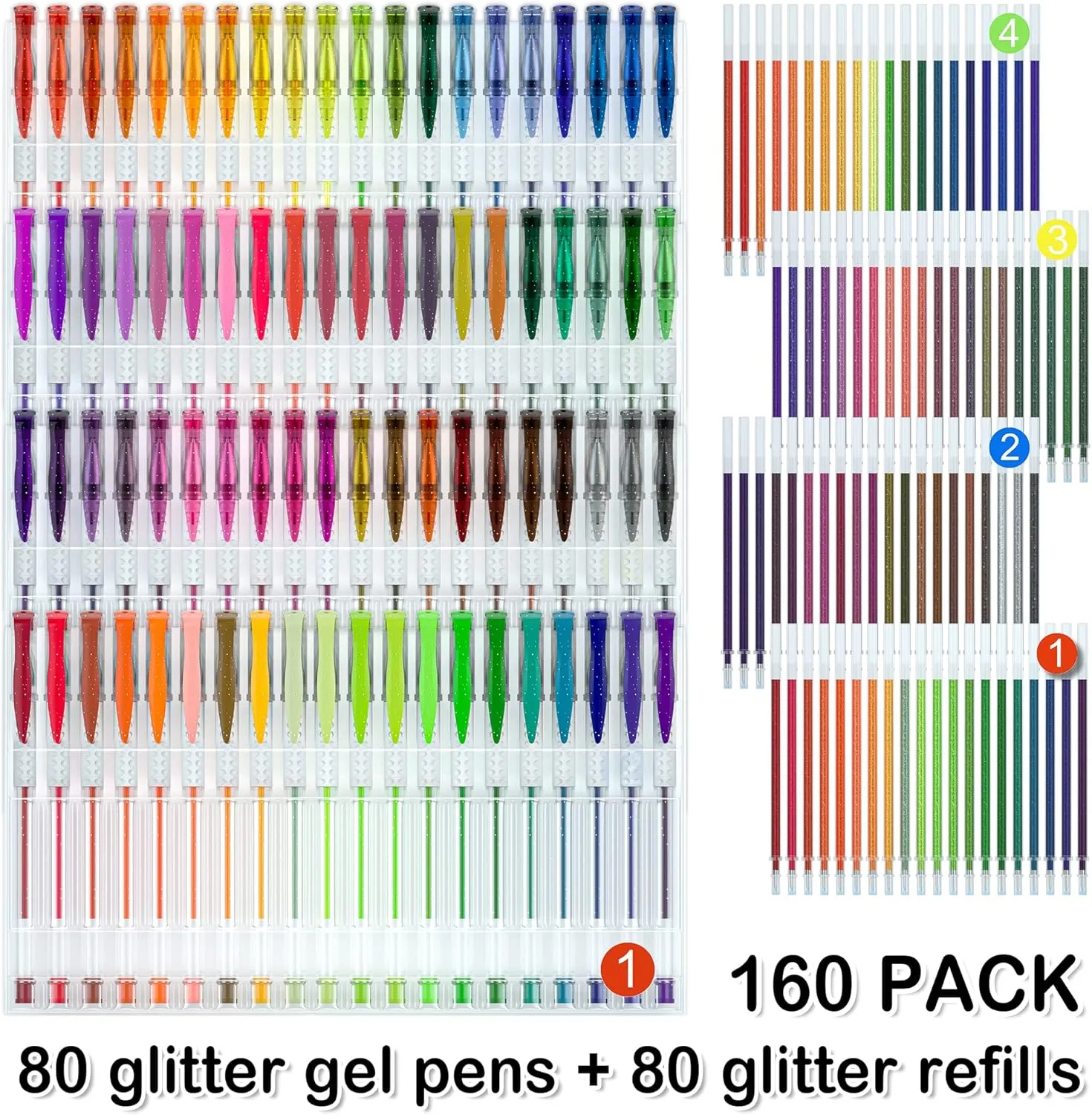 Shuttle Art 160 Pack Glitter Gel Pens, 80 Colors Glitter Gel Pens Set with 80 Refills for Adults Coloring Books Drawing Crafts Scrapbooking Journaling