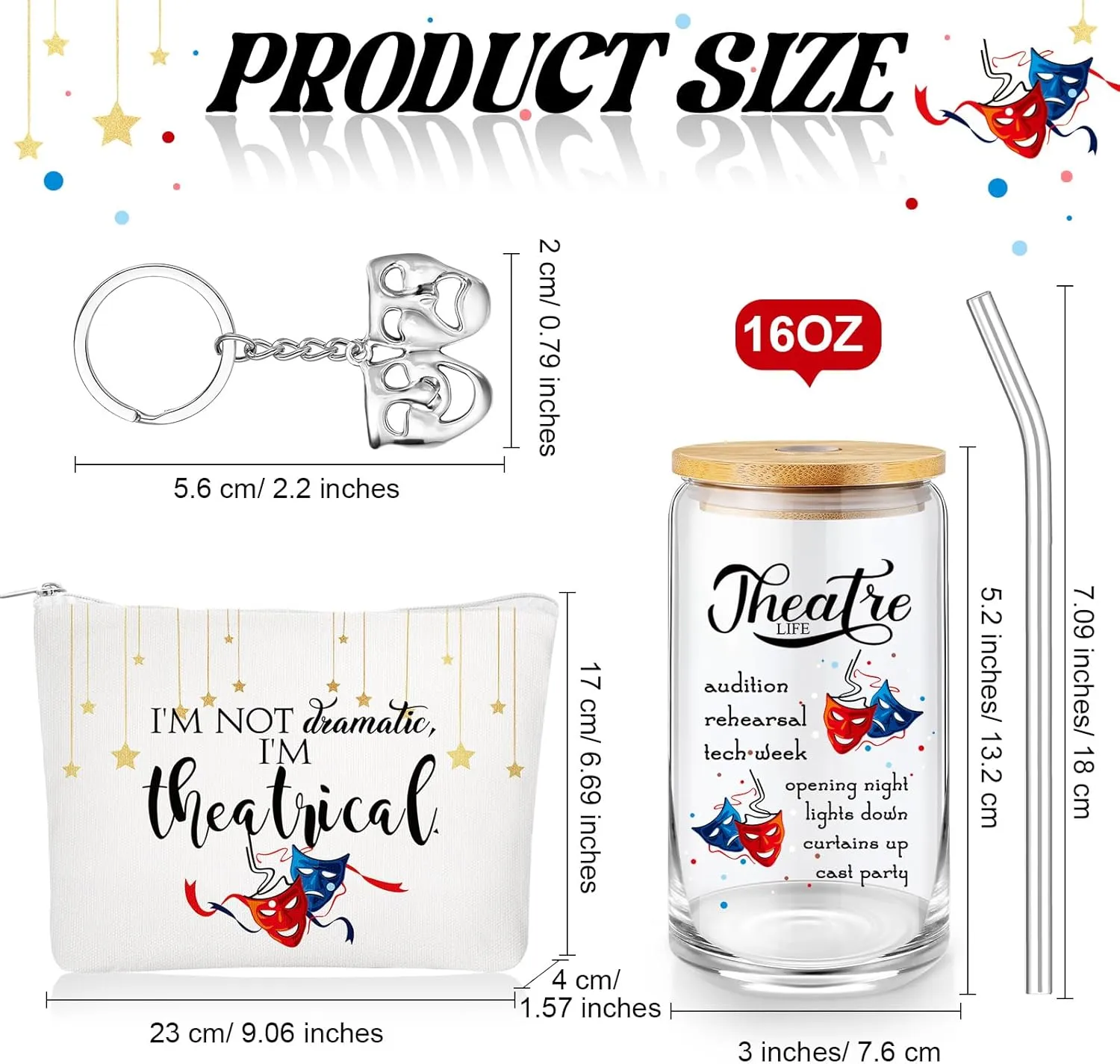 Sieral Theatre Gifts for Women Broadway Music Lover Gifts Wine Tumbler Musical Zipper Pouch Piano Keychain for Student Drama Lover Queen Teacher Actress