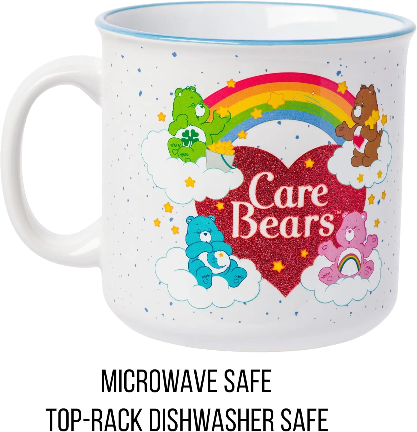 Silver Buffalo Care Bears Featuring Good Luck, Tenderheart, Bedtime, and Cheer Bear Rainbow Heart Ceramic Camper Mug, 20 Ounces