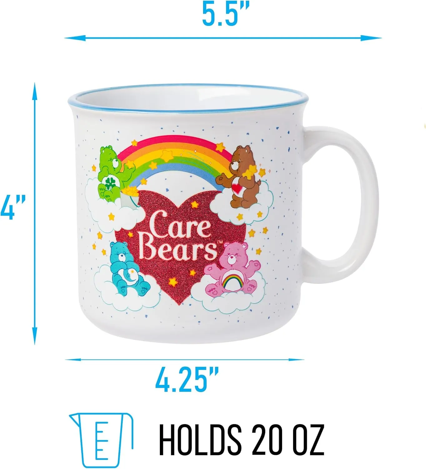Silver Buffalo Care Bears Featuring Good Luck, Tenderheart, Bedtime, and Cheer Bear Rainbow Heart Ceramic Camper Mug, 20 Ounces