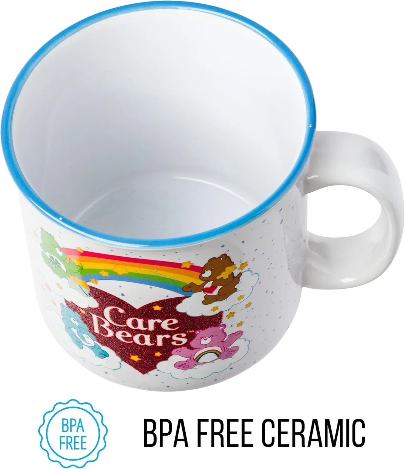 Silver Buffalo Care Bears Featuring Good Luck, Tenderheart, Bedtime, and Cheer Bear Rainbow Heart Ceramic Camper Mug, 20 Ounces