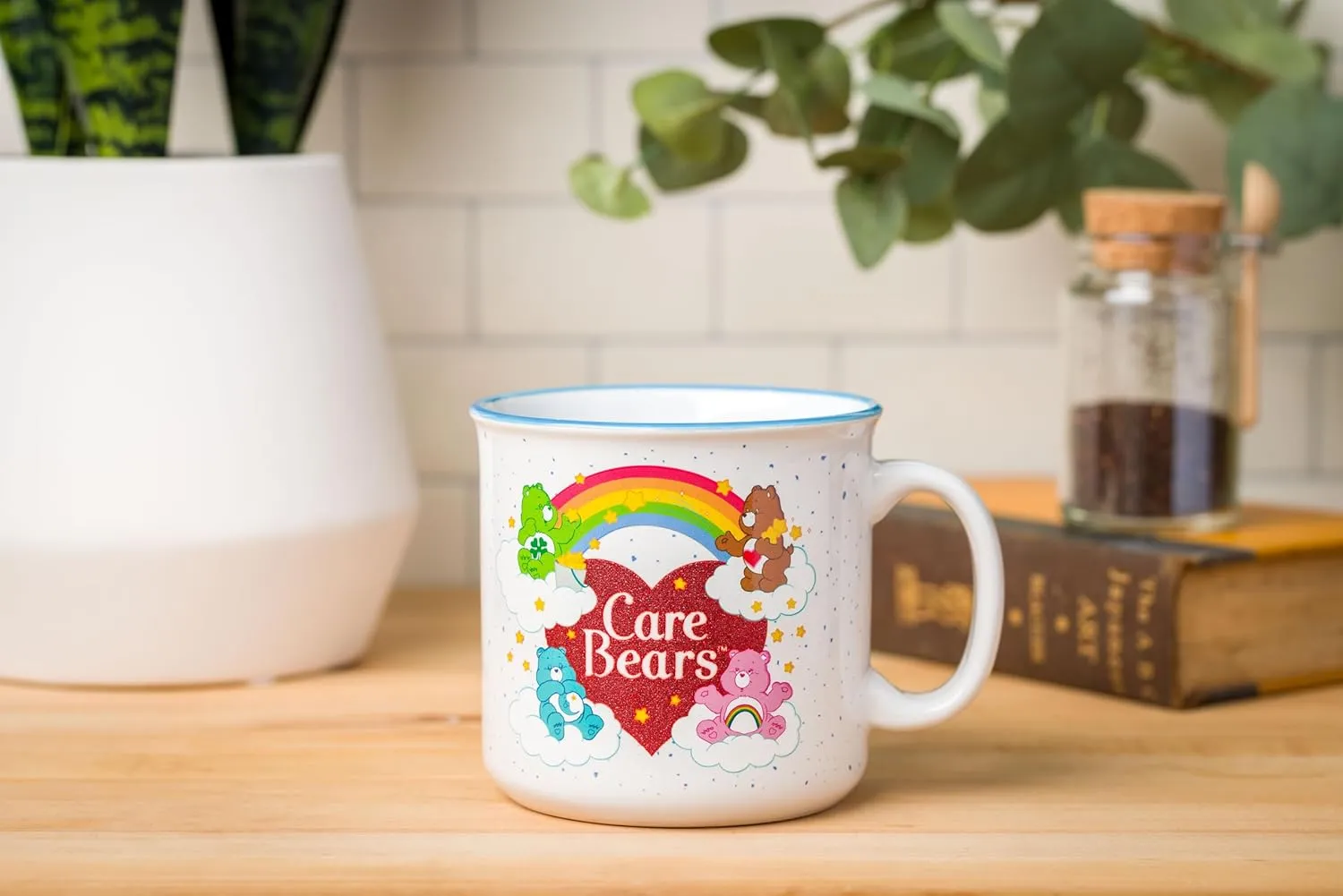 Silver Buffalo Care Bears Featuring Good Luck, Tenderheart, Bedtime, and Cheer Bear Rainbow Heart Ceramic Camper Mug, 20 Ounces