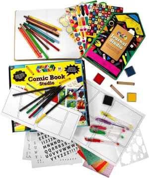Smarts & Crafts Storytelling Set – Comic Book & Journal Studio Kit for Kids Ages 6  – DIY Comic Maker, Blank Notebook, Colored Pens, Stickers & More – Creative Writing & Drawing Kit for Girls & Boys