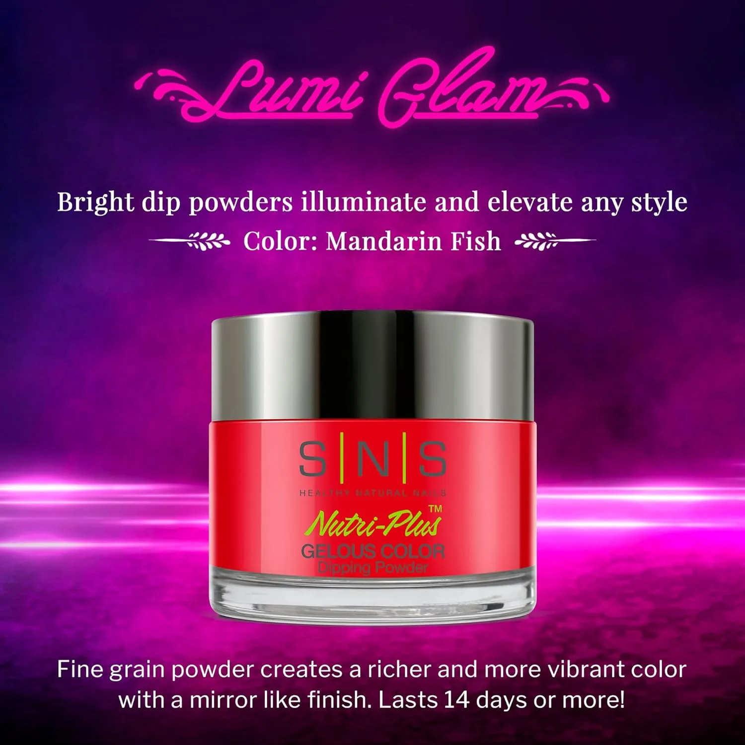 SNS Nail Dip Powder, Gelous Color Dipping Powder - Mandarin Fish (Red/Neon) - Long-Lasting Dip Powders Nail Color Lasts 14 Days - Low-Odor & No UV Lamp Required - 1 oz