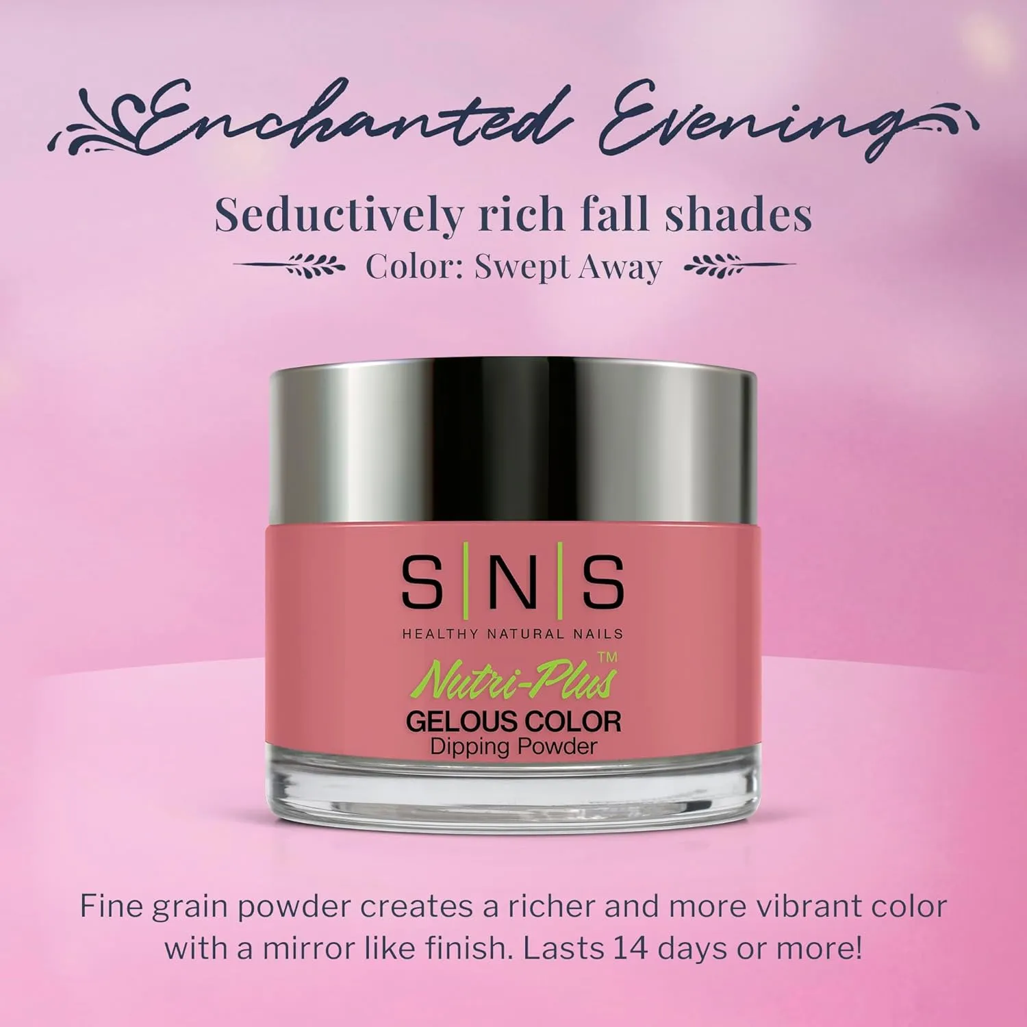 SNS Nail Dip Powder, Gelous Color Dipping Powder - Swept Away (Pink/Rose), EE16 - Long-Lasting Acrylic Nail Color & Polish Lasts 14 Days - Low-Odor & No UV Lamp - 1 Oz