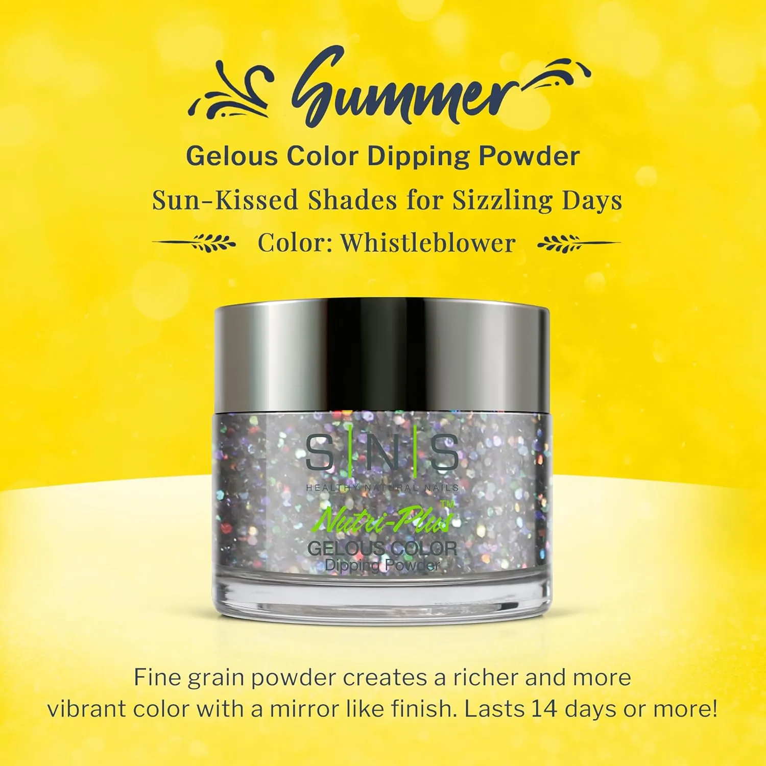 SNS Nail Dip Powder, Gelous Color Dipping Powder - Whistleblower (Metallics/Silver, Glitter), SC18 - Long-Lasting Dip Nail Color Lasts 14 Days - Low-Odor & No UV Lamp Required - 1oz