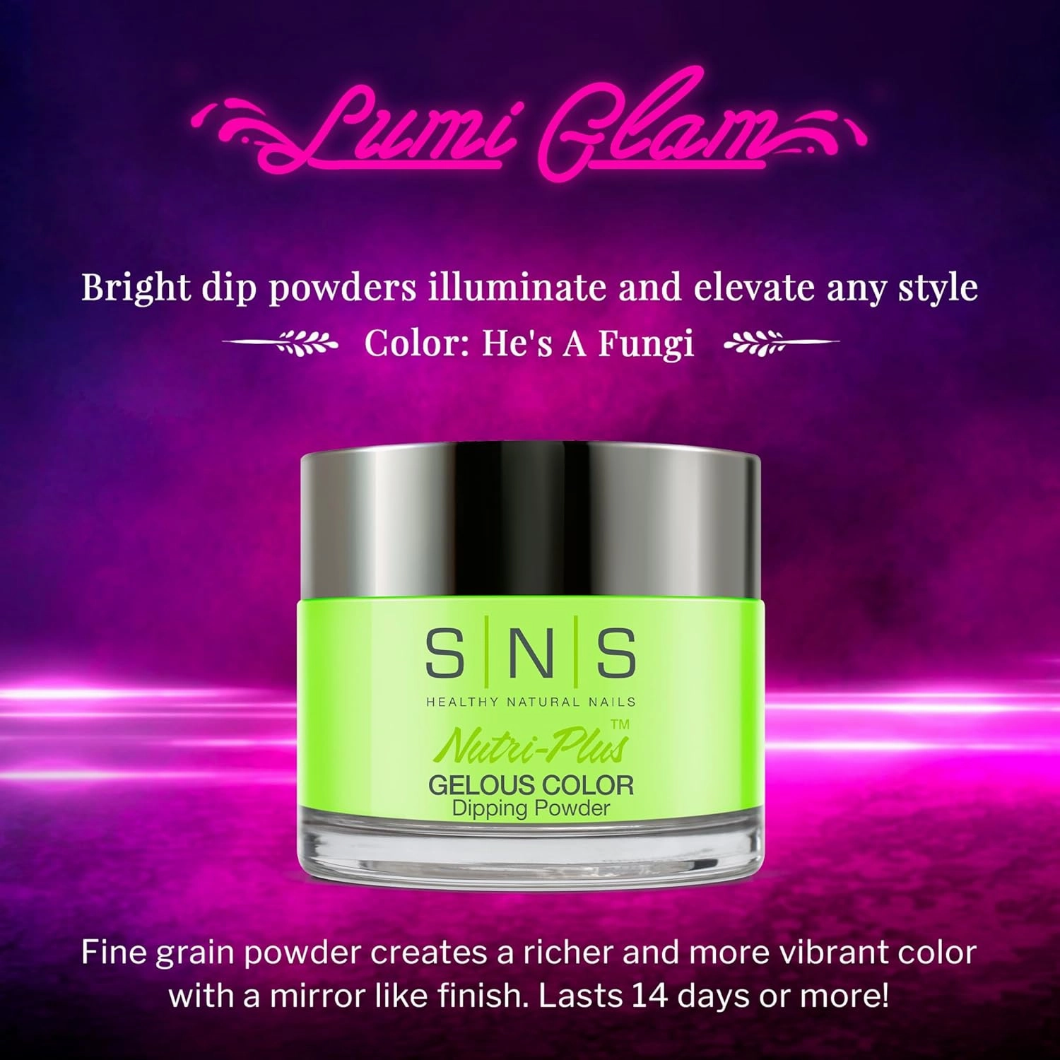 SNS Nail Dip Powder, Gelous Color Dipping Powder - He's A Fungi (Green/Lime, Neon) - Long-Lasting Dip Powders Nail Color Lasts 14 Days - Low-Odor & No UV Lamp Required - 1.5 oz