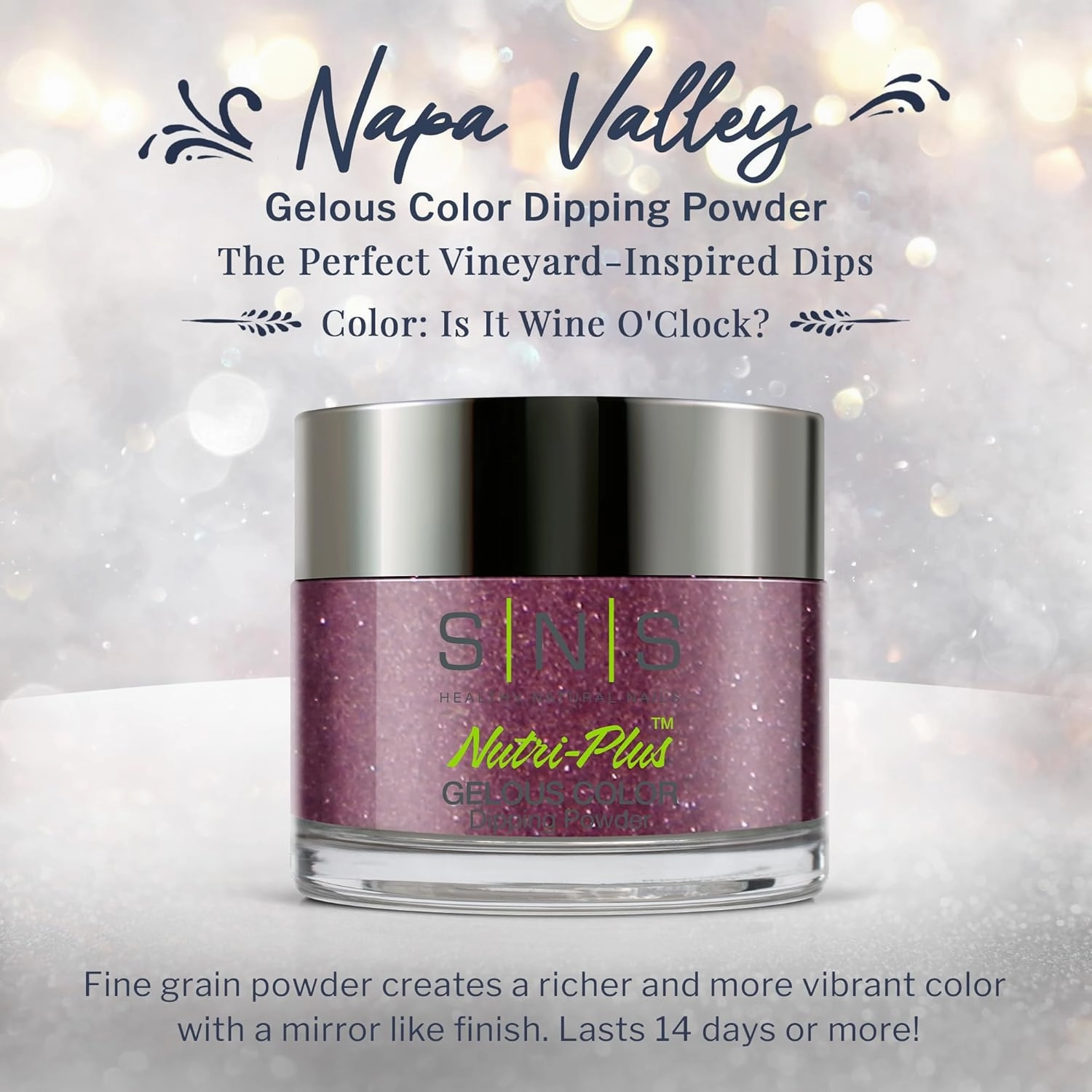 SNS Nail Dip Powder, Gelous Color Dipping Powder - Is It Wine O'Clock (Purple/Plum, Shimmer) - Long-Lasting Dip Nail Color Lasts 14 Days - Low-Odor & No UV Lamp Required - 1oz
