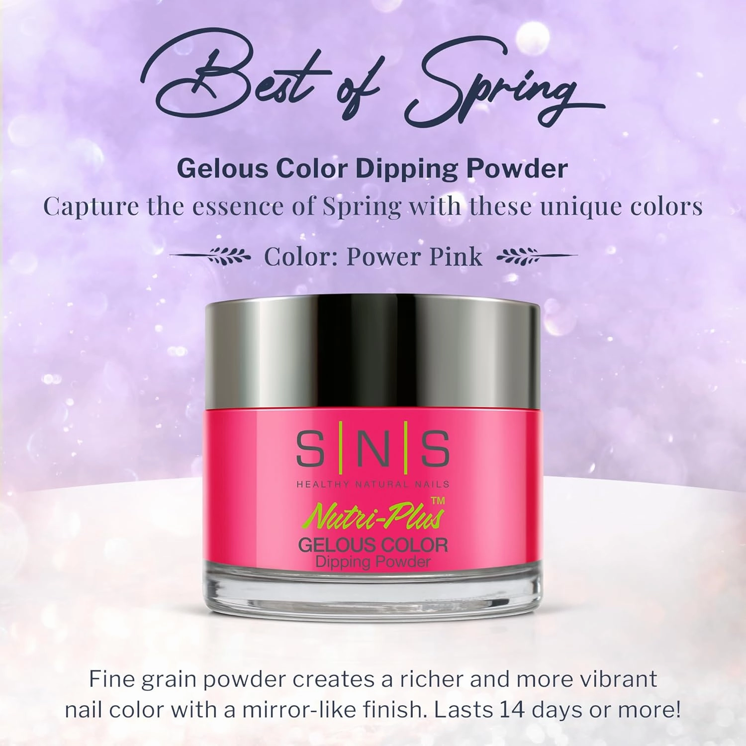 SNS Nail Dip Powder, Gelous Color Dipping Powder - Power Pink (Pink/Fuchsia, Cream), BOS16 - Long-Lasting Acrylic Nail Color & Polish Lasts 14 Days - Low-Odor & No UV Lamp Required - 1 oz