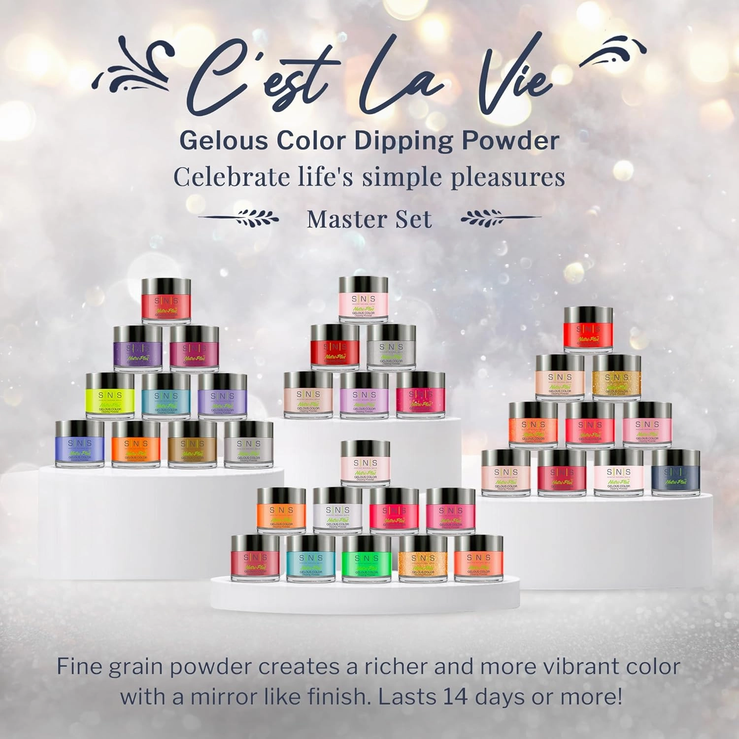 SNS Nails Dip Powder Kit, Gelous Color Dipping Powder Set - C'est La Vie Master Set 36-Piece Set - Long-Lasting Acrylic Nail Color & Polish Lasts 14 Days - Low-Odor & No UV Lamp - 1 Oz