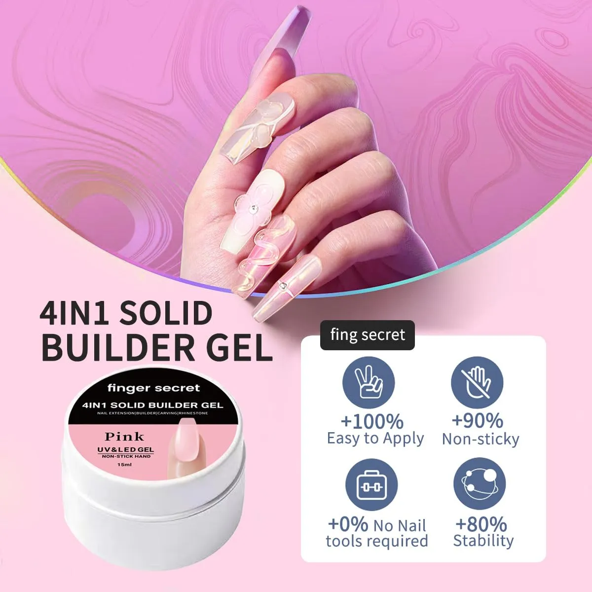 Solid Builder Gel for Nails, 15g Clear Hard Gel for Nails 3D Sculpting nail Gel Carvin Nail Extension Nail Art Salon Home Non-Sticky Hand (4 colors set c)