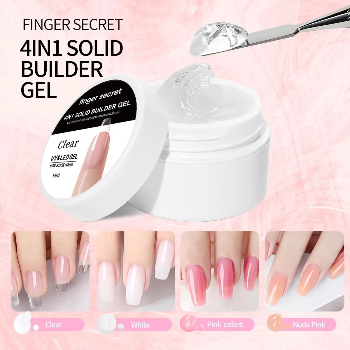 Solid Builder Gel for Nails, 15g Clear Hard Gel for Nails 3D Sculpting nail Gel Carvin Nail Extension Nail Art Salon Home Non-Sticky Hand (4 colors set c)