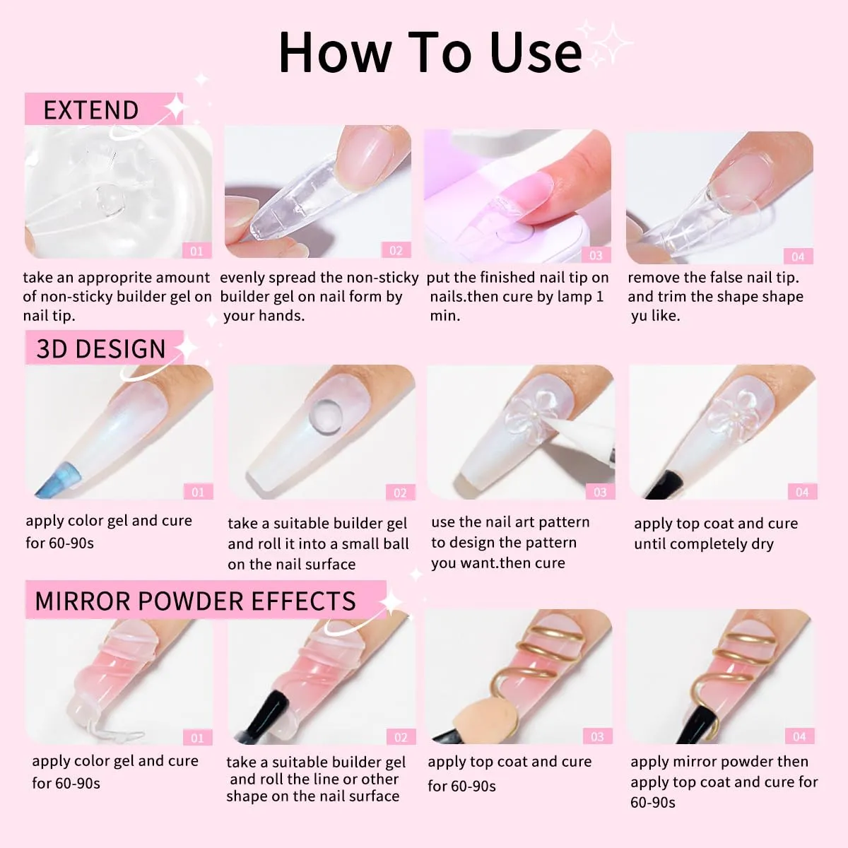 Solid Builder Gel for Nails, 15g Clear Hard Gel for Nails 3D Sculpting nail Gel Carvin Nail Extension Nail Art Salon Home Non-Sticky Hand (4 colors set c)
