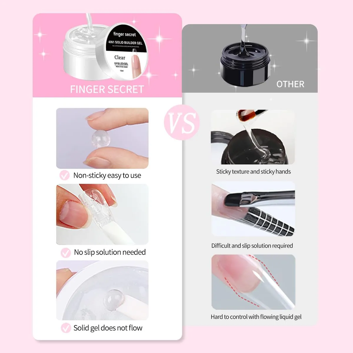 Solid Builder Gel for Nails, 15g Clear Hard Gel for Nails 3D Sculpting nail Gel Carvin Nail Extension Nail Art Salon Home Non-Sticky Hand (4 colors set c)